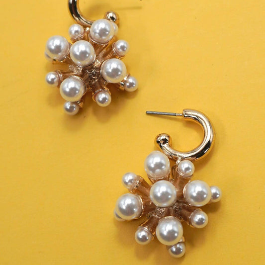 Cluster Pearl Huggie Hoop